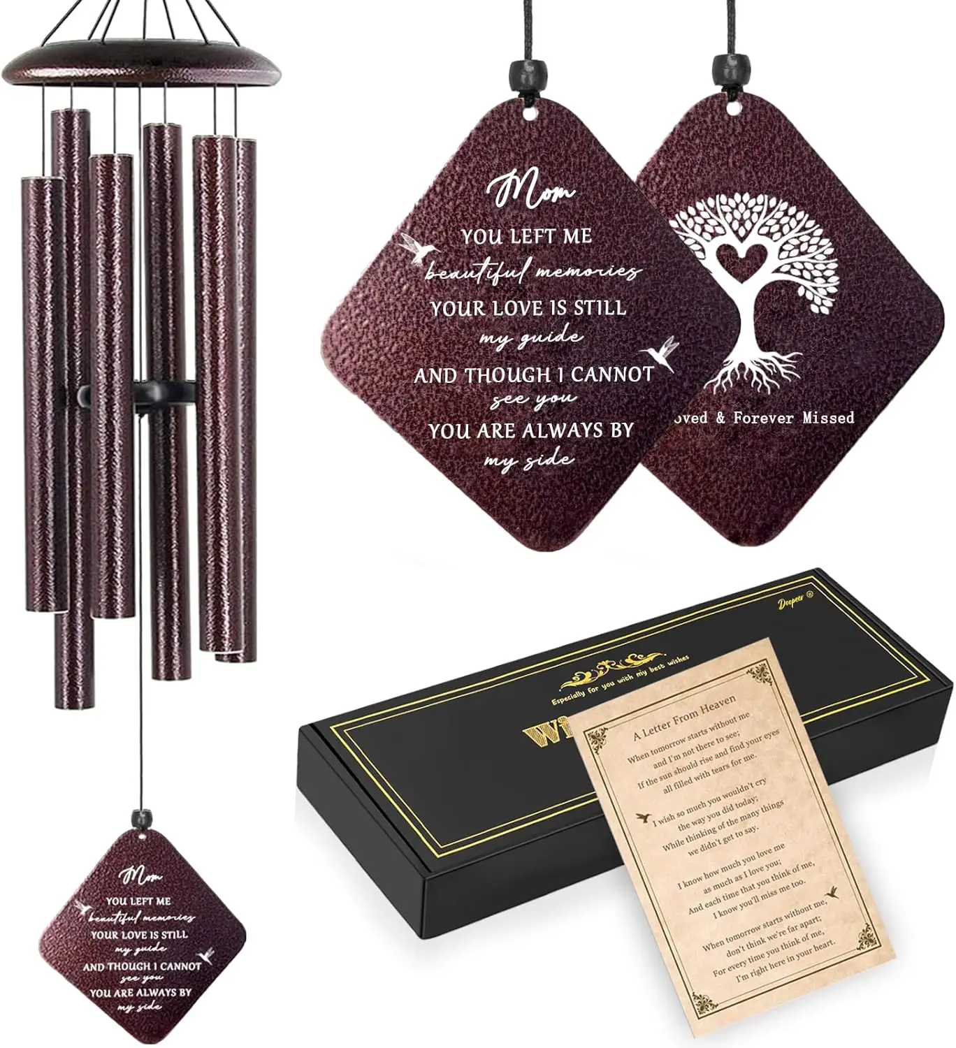 

Memorial Wind Chimes for Loss of Mom, 32" Sympathy Gifts for Loss of Mother, Bronze Windchimes for Condolence Bereavement