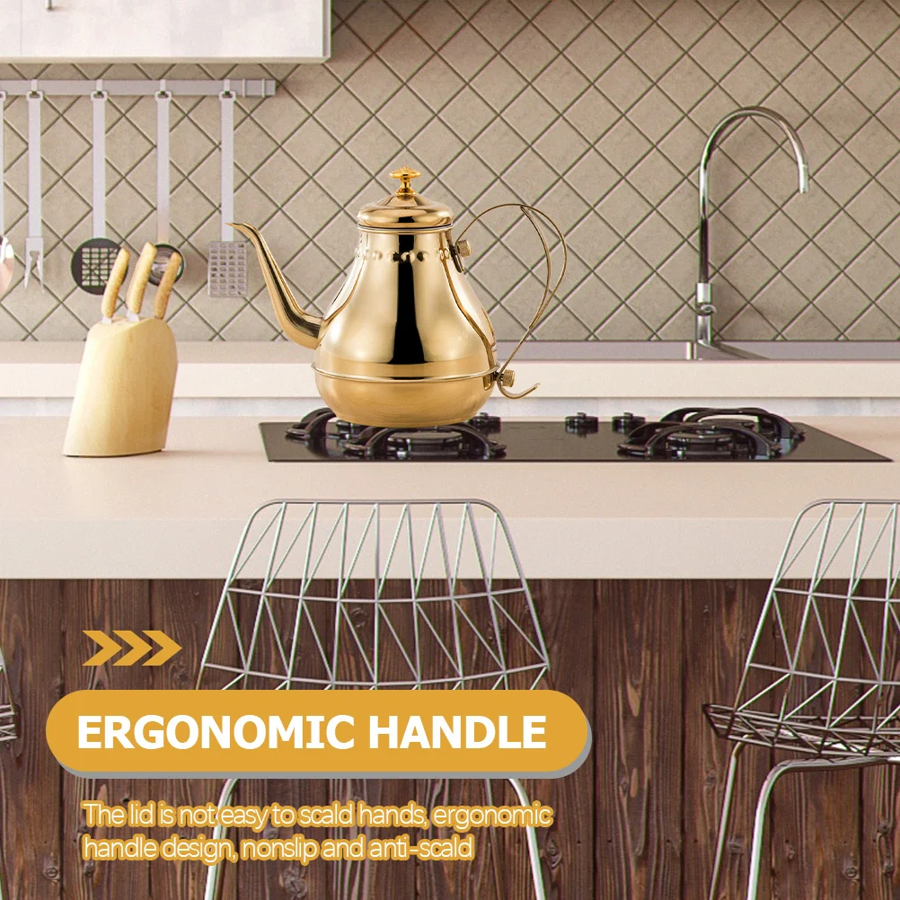 

Stainless Steel Middle East Style Coffee Pot Wear-Resistant Household Kitchen Tea Kettle Stovetop Water Kettle for Daily