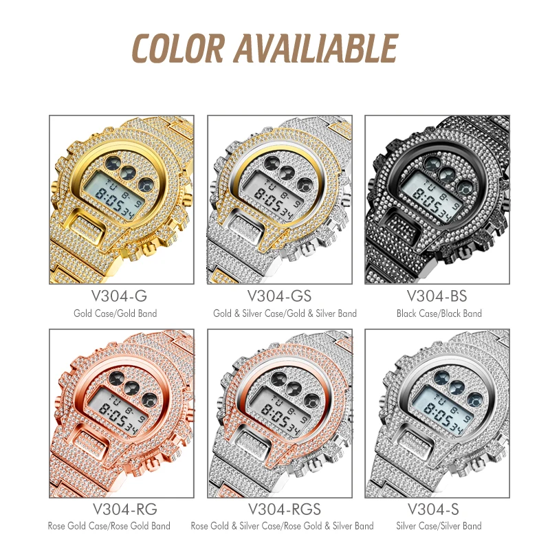 2022 Hip Hop Brand MISSFOX Sliver Fashion Watch Men Luxury Digital Smart Watches Full Iced Diamond Clocks Male Hot Free Shipping