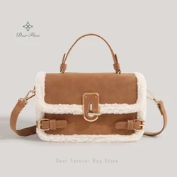 Women's High Appearance Faux Suede Shoulder Bag Autumn Winter New Handbag Luxury Senior Patchwork Messenger Crossbody Casual Bag