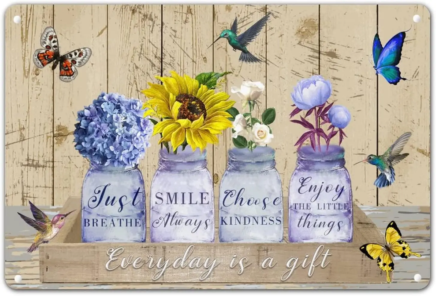 Sunflowe Blue Hydrangea Tin Sign Everyday is A Gift Metal Plaque Vintage Aluminum Metal Plaque Valentine's Day Gift