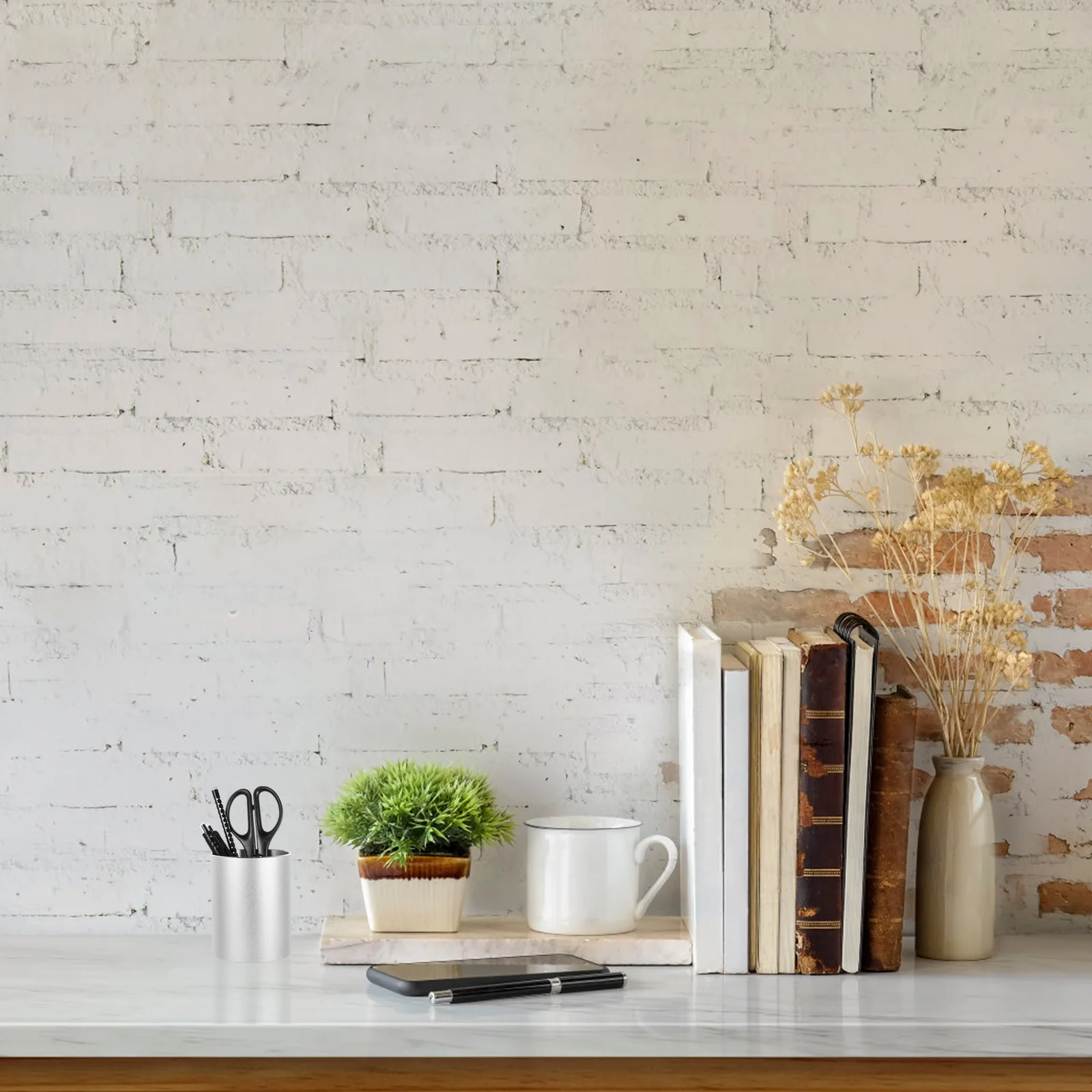 

1 pc Round Pencil Holder Aluminum Alloy Metal Pen Container Office School Desk Organizer Storage Practical Simple Design