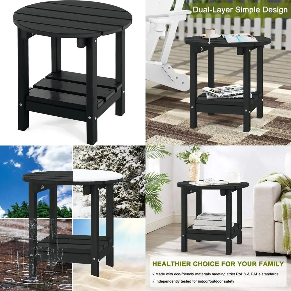 

Двухуровневый круглый всепогодный уличный столик из HDPE для патио, сада, бассейна, пляжа, террасы, заднего двора - черный