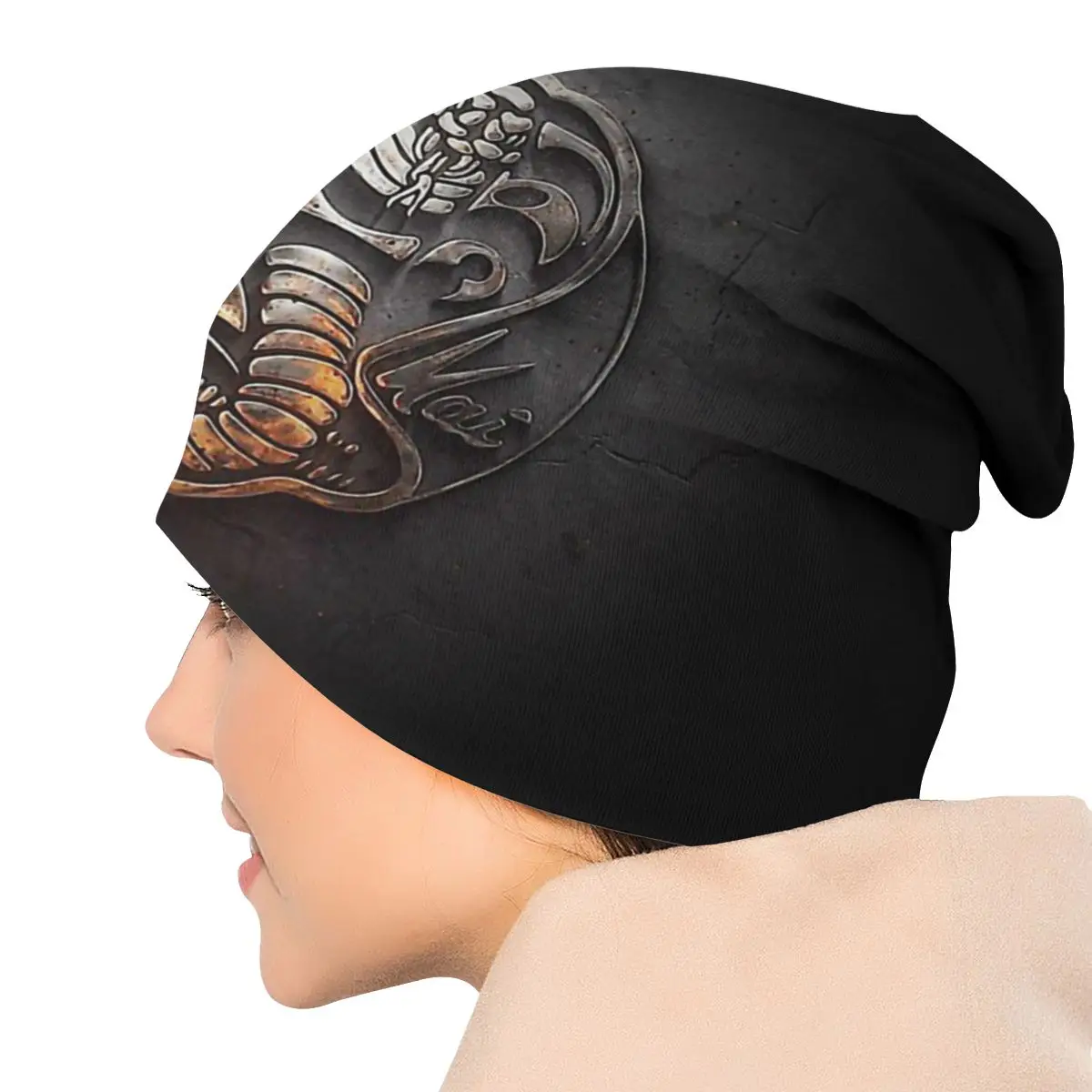 Snake Logo Cobra Kai Autumn Female Warm Beanies Double Used Windproof Bonnet Hats