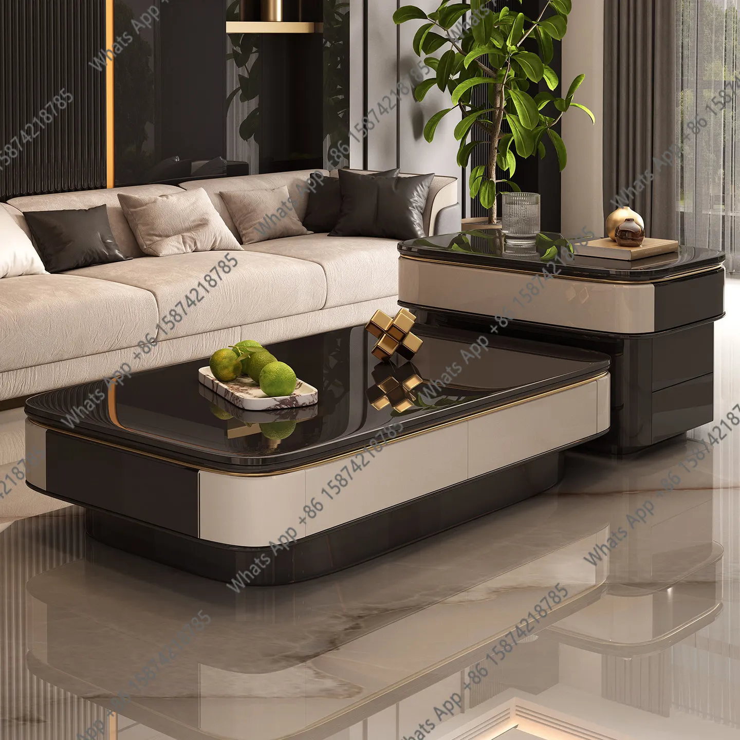 Light luxury high-end living room home intention minimalist creative design villa high and low coffee table combination