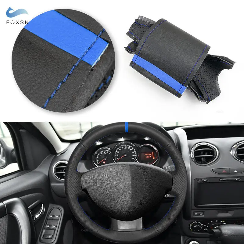 Garniture de couverture de volant intérieur de voiture pour Renault Duster 2010-2016 Dacia Dokker Lodgy 2012-2016 Logan Sandero 2013-2017 barre bleue