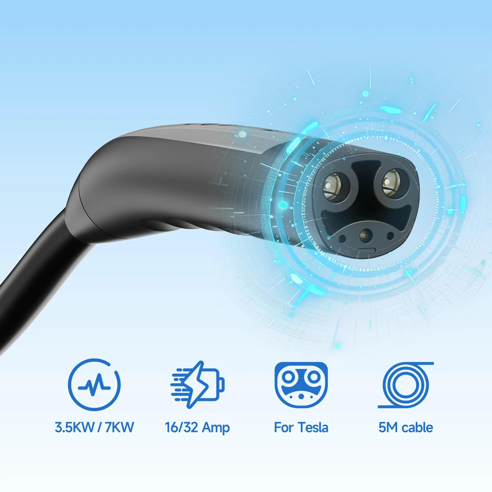 3.5KW Draagbare EV Oplader voor Tesla Model 3/X/Y/S 7KW Elektrische Autolader NACS Snelle Oplaadkabel WiFi APP Bluetooth Controle