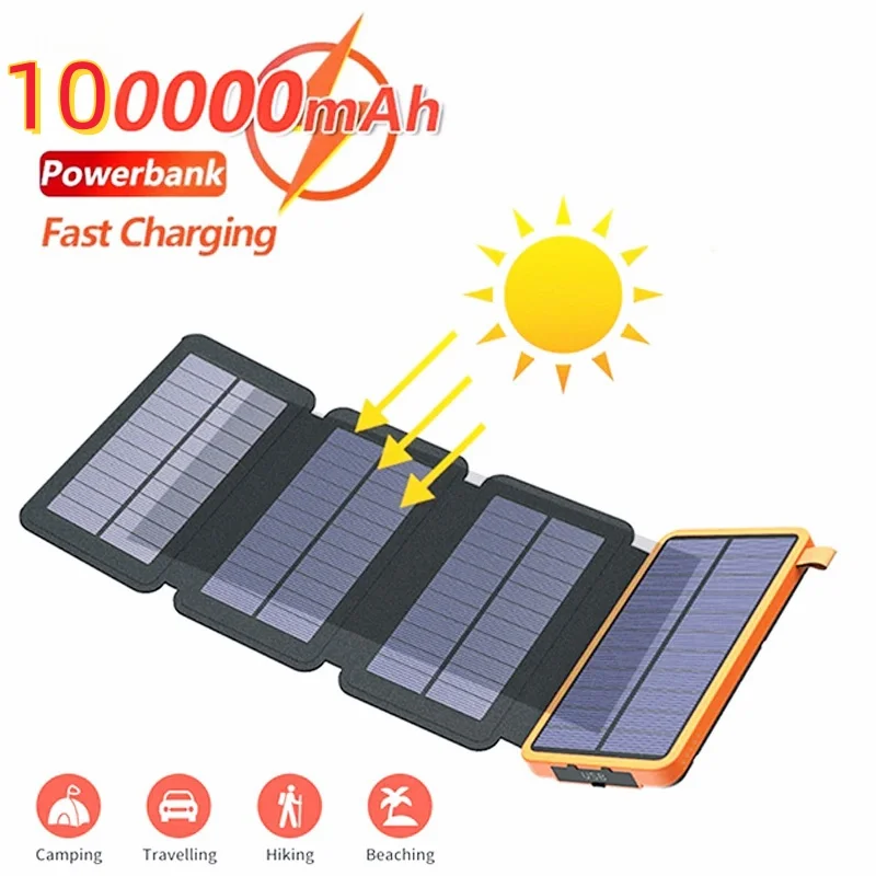 

100000mAh Waterproof Solar Power Bank Outdoor Camping Portable Folding Solar Panels 5V 2A USB Output Device Sun Power For iPhone