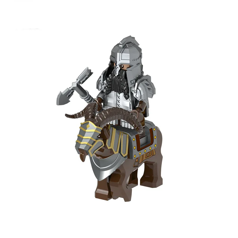 1pcs Medieval Knights Dwarf Goat Boar Mount Soldiers Mini Ation lotr Figures Building Blocks Armor Shield Weapon Toys For Kids