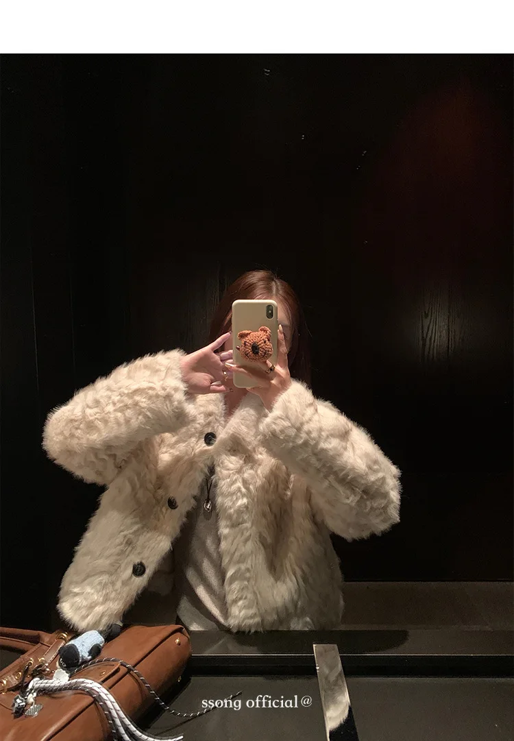 Women Faux Shearling Fur Coats Solid Fur Jackets Cotton Linen V Neck Long Sleeves Single Breasted Loose Fit Casual 2026 Winter