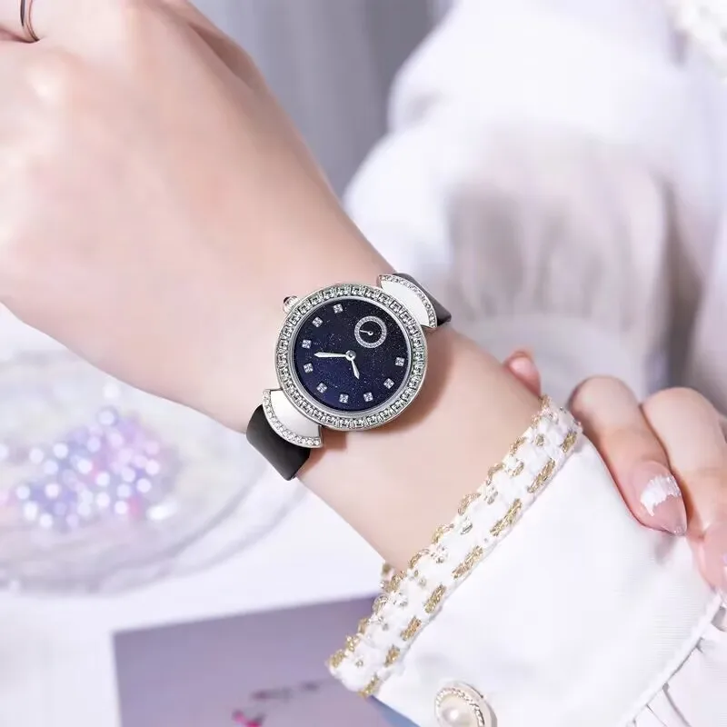 DUGARY Fashion quartz watch blue for women 33mm Waterproof luminous crystal brand Wristwatch Japanese movement clock new