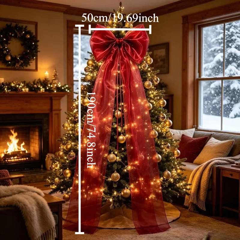 190cm Giant Christmas Tree Topper Bow - Handmade Multi-Layer Organza Bows & Ribbons, Red Burgundy Elegant Extra Large Treetop St