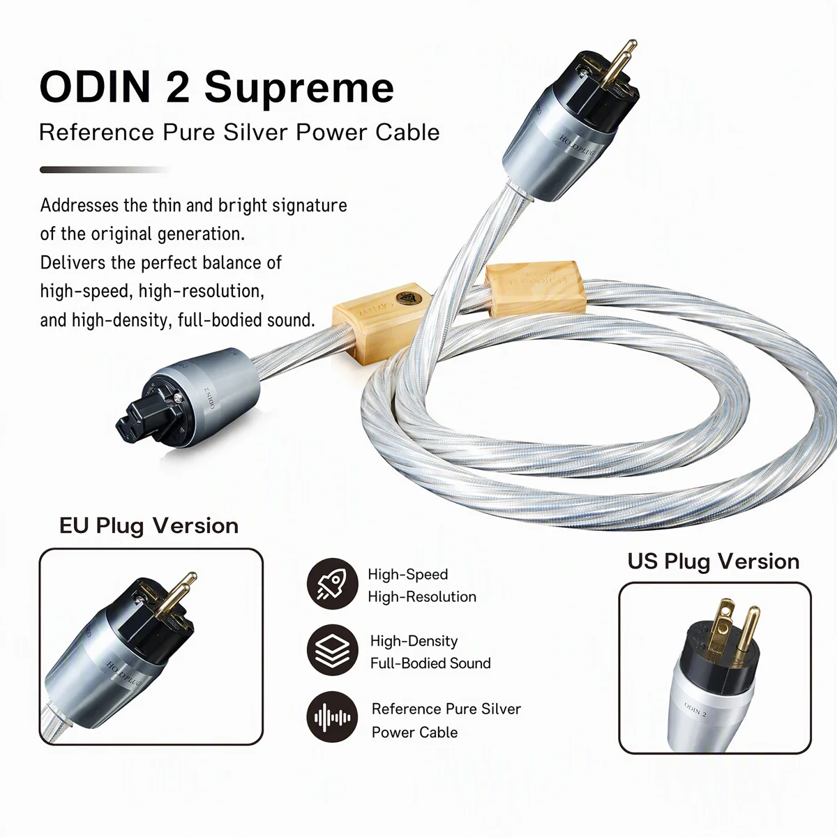 High End Odin2 Supreme Reference Pure Silver HiFi Power Cable, EU  / US  Plug AC Power Connection Cord for Audio Amplifier