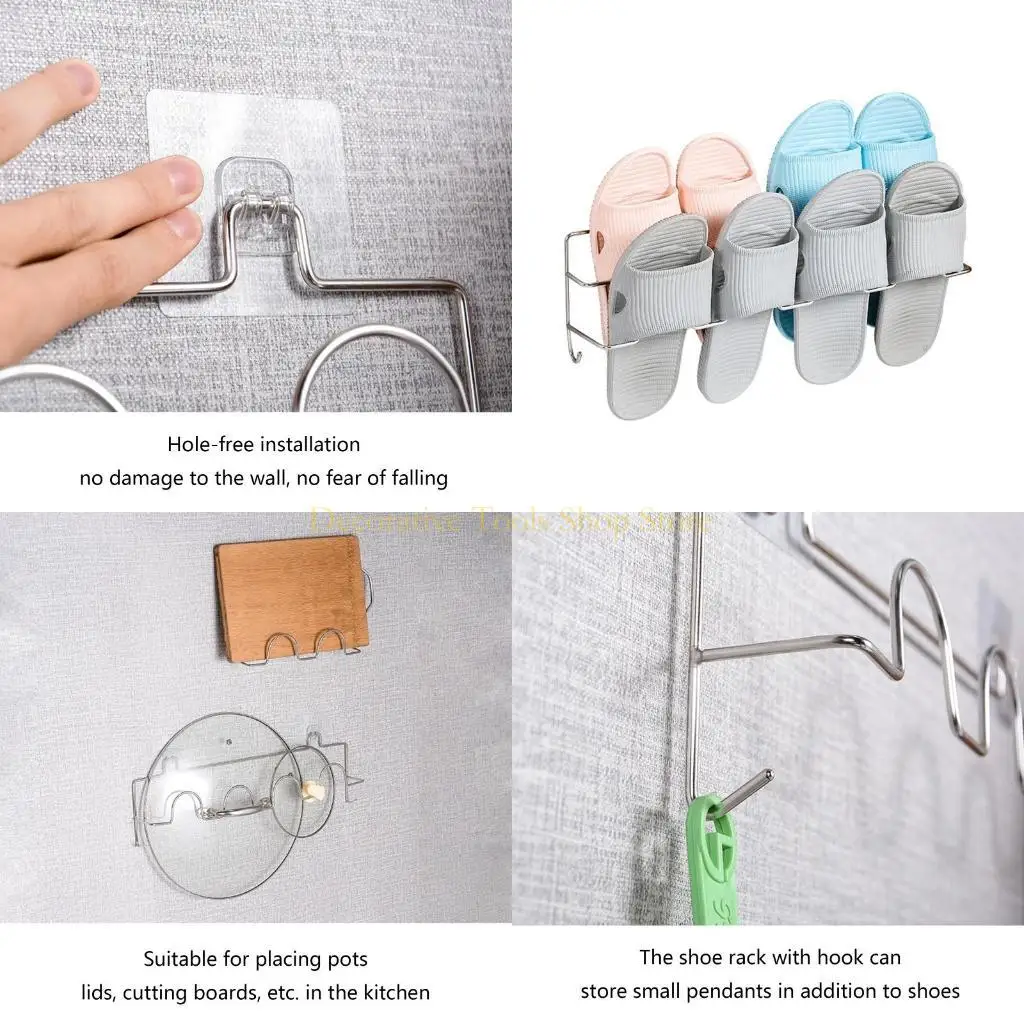 QX2E Shoes Holder Wall Mount Slipper Hanging Shelf Living Room Storage Rack Suction Cup