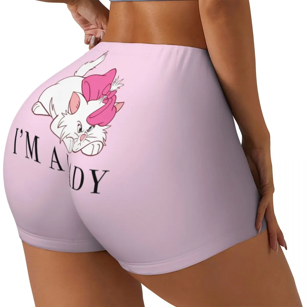 Custom Baby White Angry Kitty With Pink Bows Running Volleyball Gym Shorts Women Funny Marie Cat Athletic Workout Yoga Shorts image 2