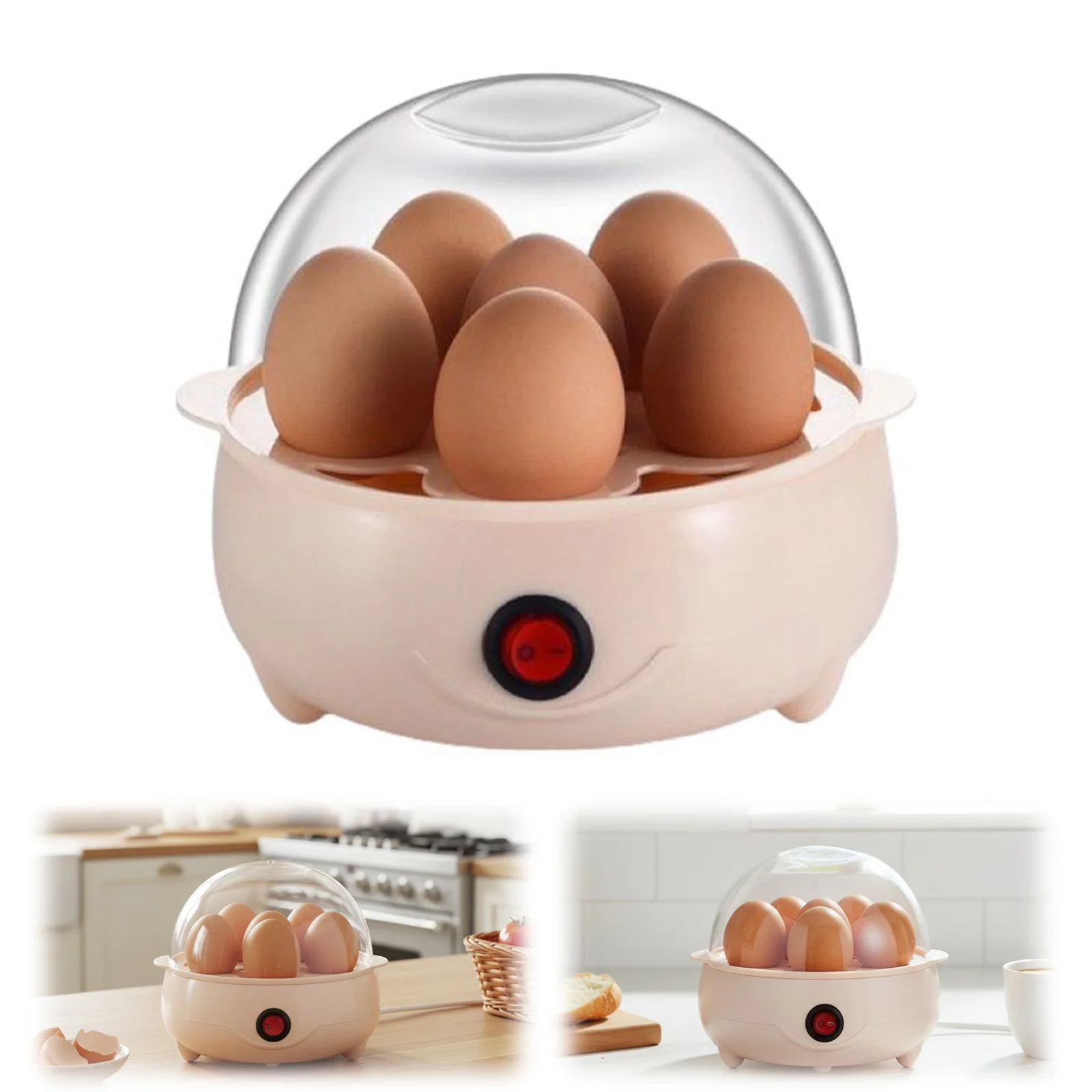 160W 220V Mini Egg Cooker 6Eggs/Layer Hard Boiled Egg Poacher Automatic Power-Off Smart Breakfast Machine for Home Kitchen Use