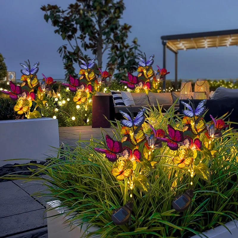 Luces de césped de mariposa de colores solares para jardín al aire libre, luces de paisaje alimentadas por la luz Solar, lámpara LED de decoración de jardín de fiesta de boda