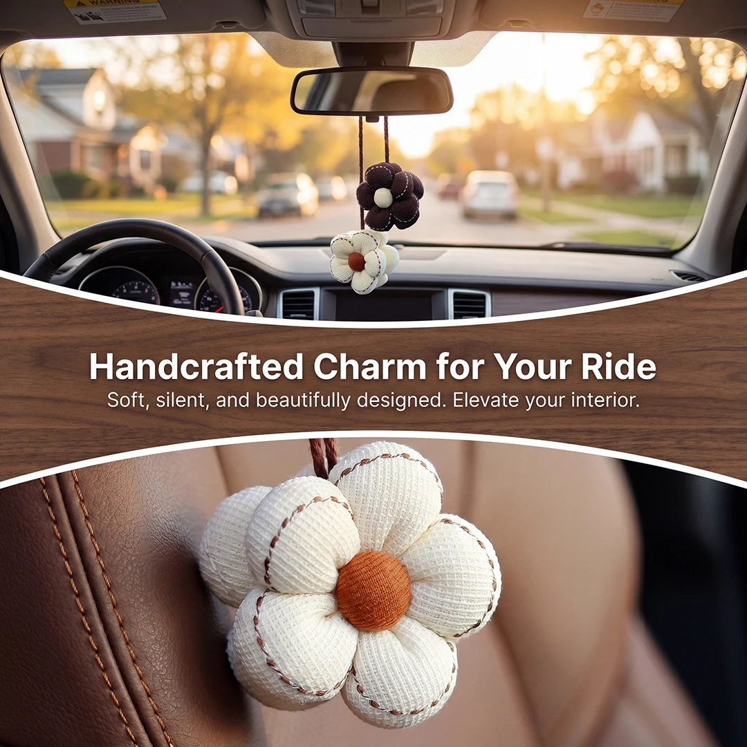 1/2PCS Cute Handmade Flower Car Rearview Mirror Hanging Ornament Sweet Boho Style Car Interior Decor Pendant For Women