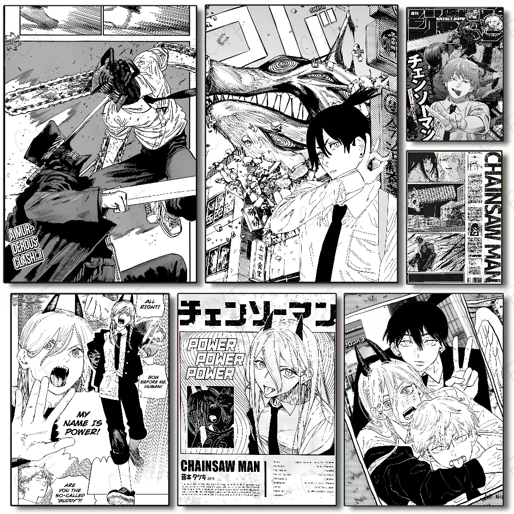 Klassisches Anime C-Chainsaw M-Man Poster, hochwertiger Druck, wasserfester Wandaufkleber für Bar, Wohnzimmer, Dekoration, Geschenk