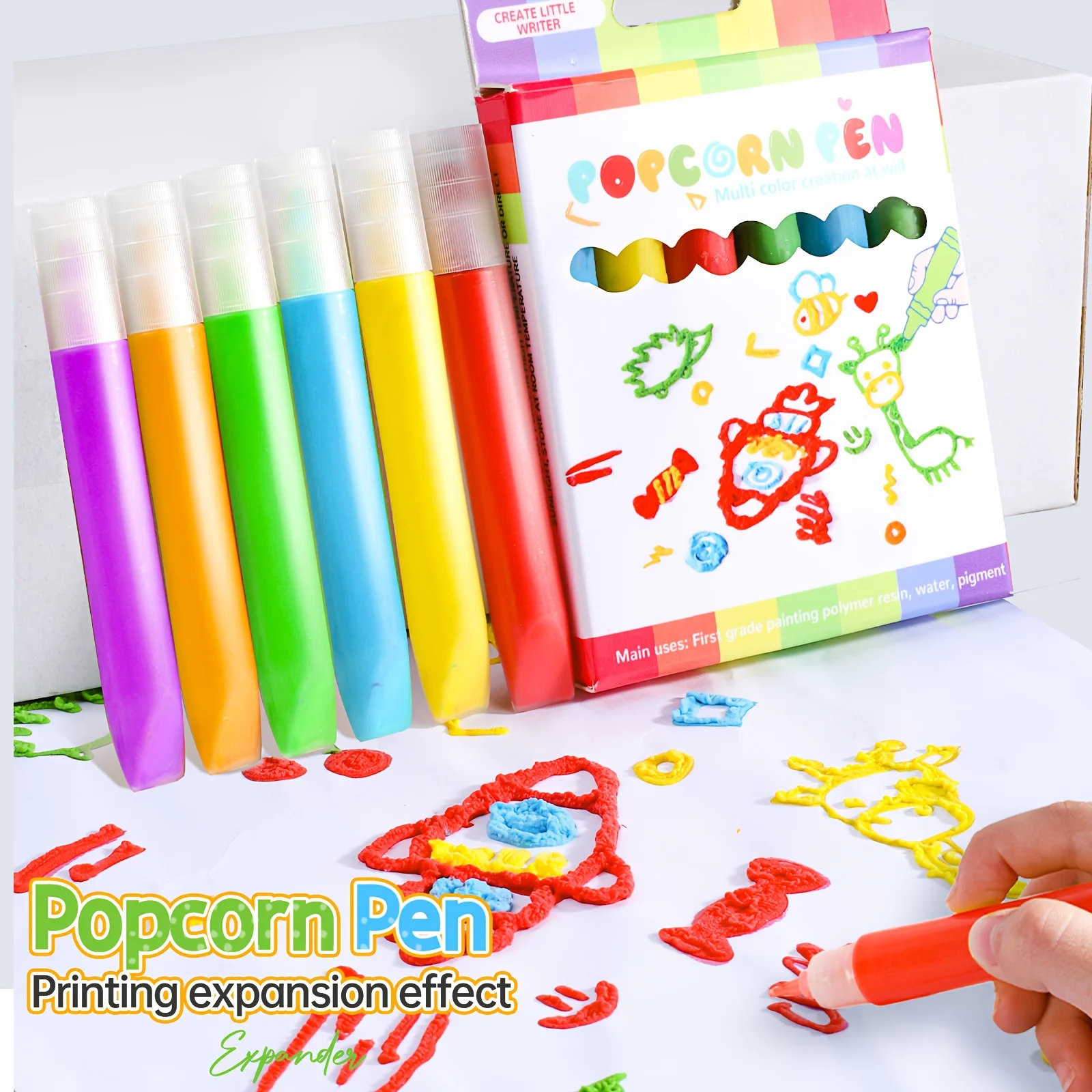 

DIY 3D Popcorn Paint Pen - 6-color Fluorescent Glitter Marker, Non-toxic and Safe, Stain-resistant Design, Suitable for Graffiti