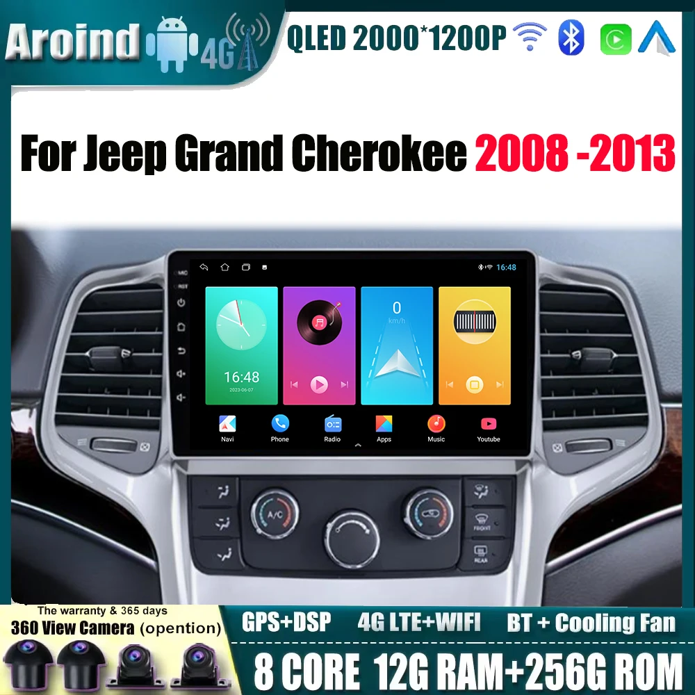 

Android 14 For Jeep Grand Cherokee 2008 2009 2010 2011-2013 4G Lte WIFI Bluetooth GPS Navigation Multimedia Player Car Radio