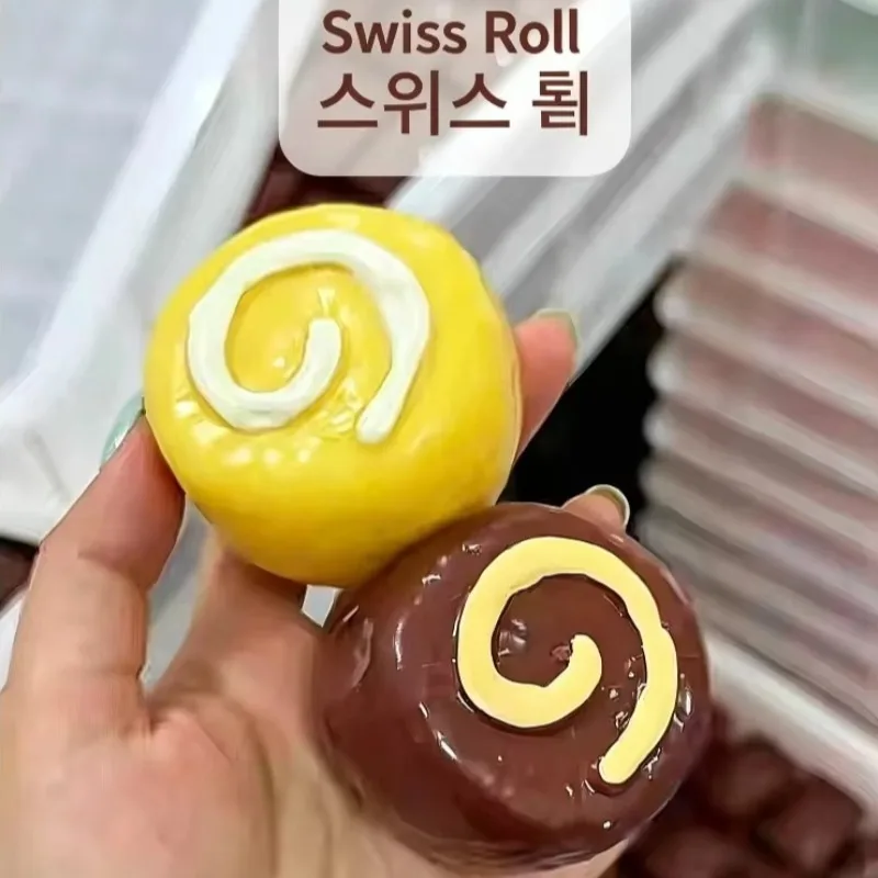 Crunchy Choc Swiss Roll Cake Squishy Simulated Block Filling Handmade Squeeze Ball Slow Rebound Stress Relief Sensory For Adults