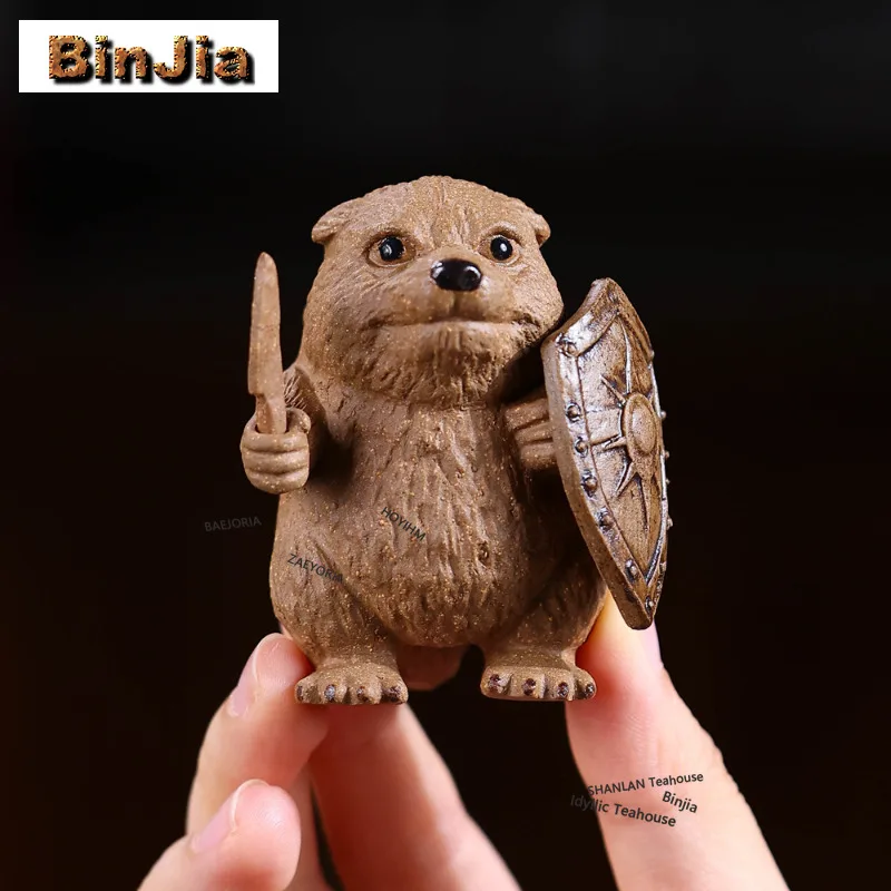 BAEJORIA Yixing Purple Clay Knife Shield Dog Tea Pet Japanese Tea Games Tea Figurine Play Toys Tea Statue Ornaments Accessories