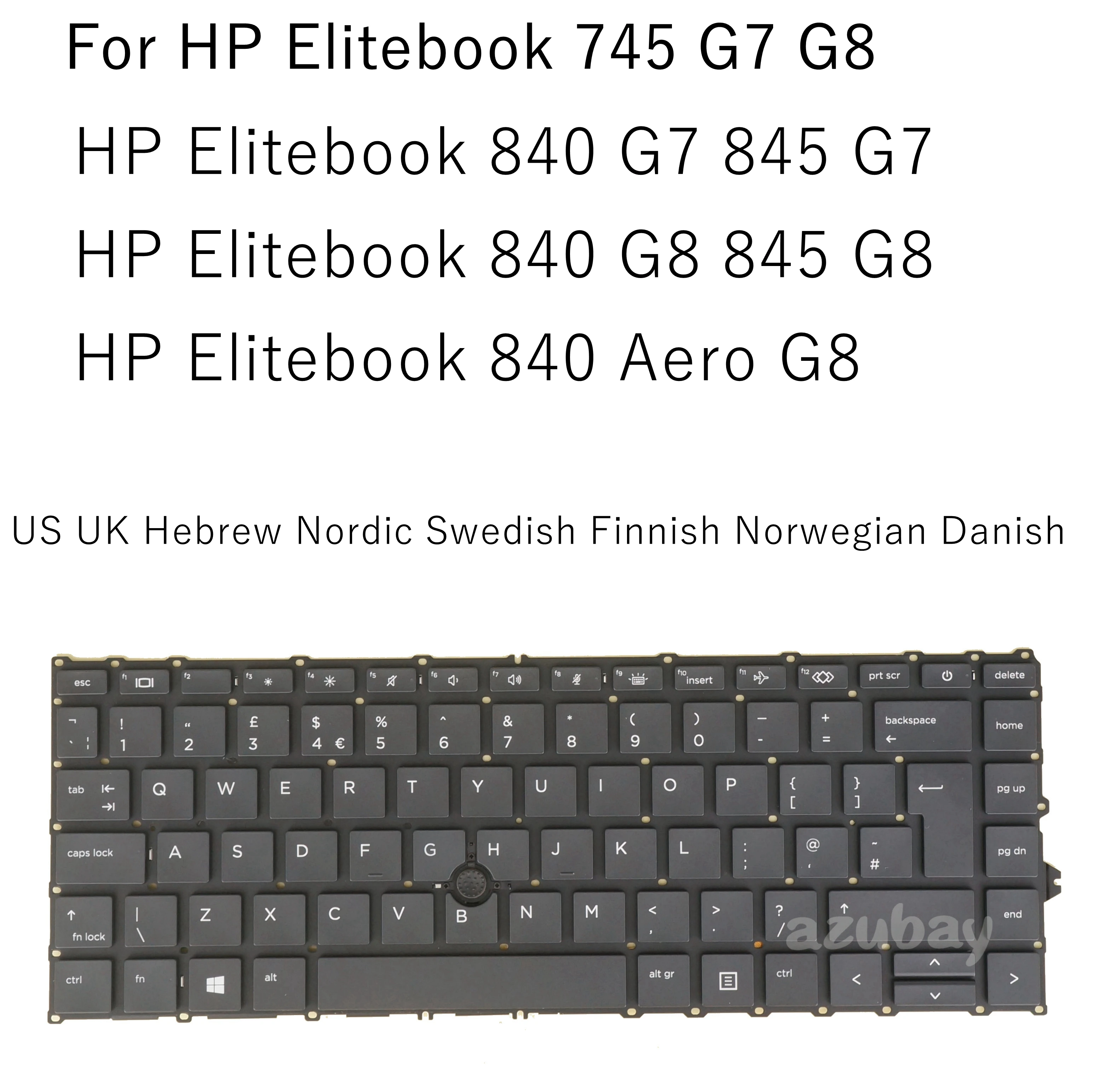 US Hebrew UK Nordic Swedish Finnish Norway Danish Keyboard For HP Elitebook 840 G7 G8, 845 G7 G8, 840 Aero G8, 745 G7 G8 Backlit