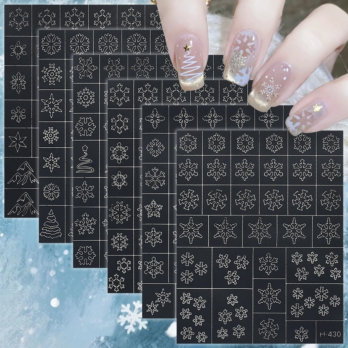 3 to 12 Sheets Snowflake Christmas Nail Stencils Winter Xmas DIY Manicure Template Self-Adhesive Nail Art Guide Stickers