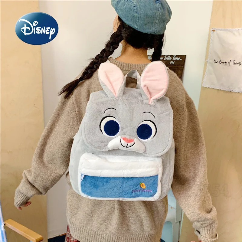 حقيبة ظهر ديزني زوتوبيا الجديدة القطيفة لطيف الكرتون القطيفة أزياء المرأة عارضة حقيبة الظهر سعة كبيرة على ظهره جودة عالية
