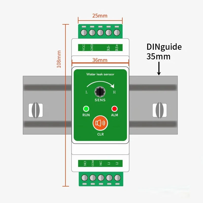 Non-positioning RS485 & Relay output Water leak Detector Water Leakage Detection Cable Controller Water Immersion Sensor