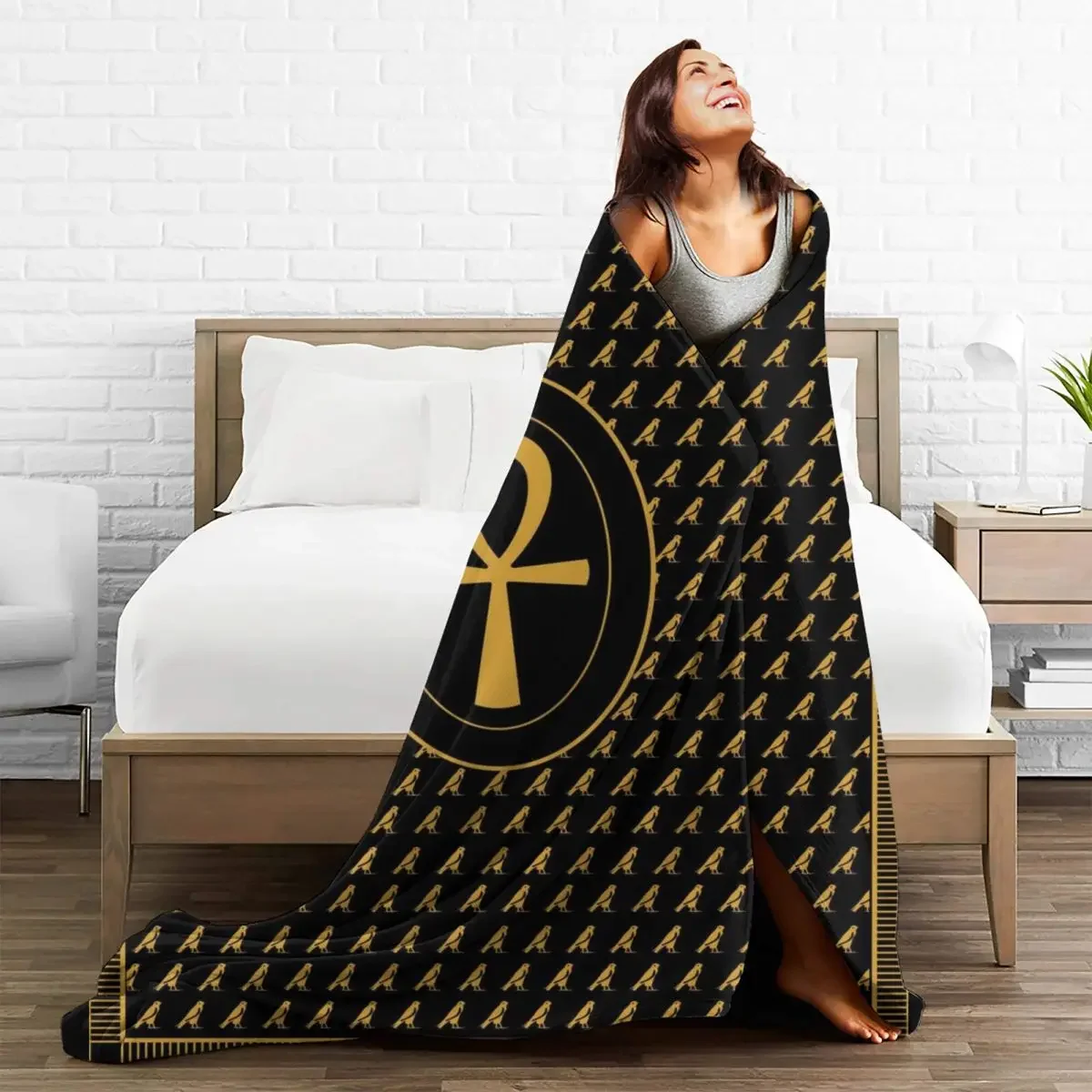 

Baby Blankets Ancient Egypt Ankh Plaid Flannel Spring/Autumn Ultra-Soft Multifunction Throw for Home Office Bedding Throws
