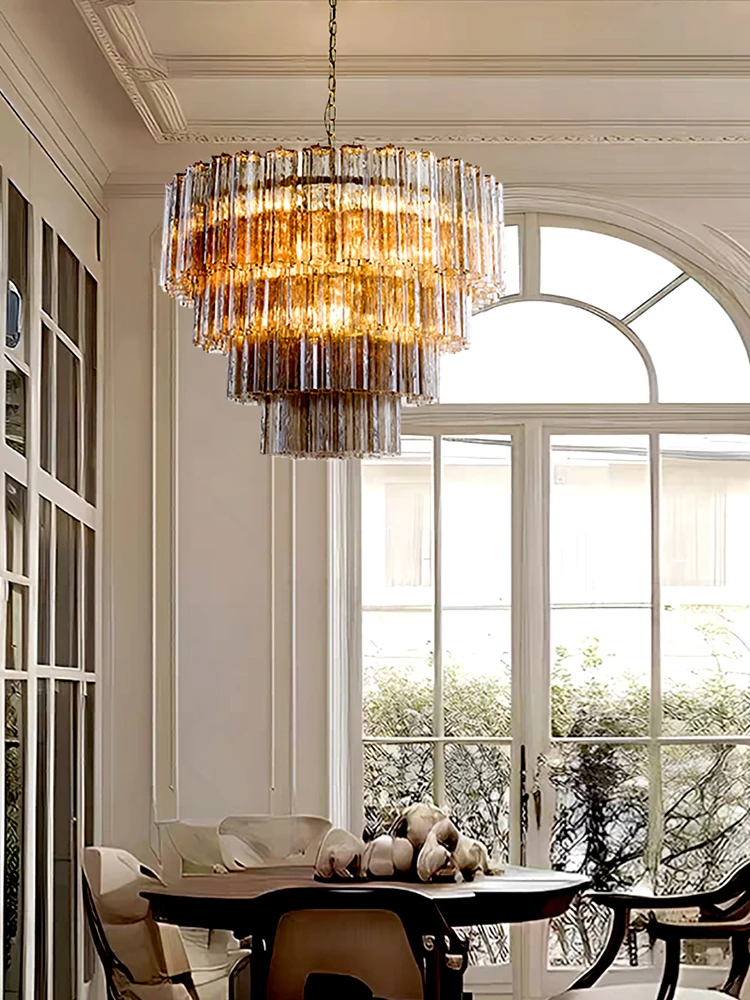 Grey Glass Big Classical Pendant Lights High Ceiling Home Decor LED Chandelier Lustres Living Room Hall Vintage Hanging Lamp