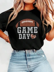 Game Day Football Graphic Cotton Women T-shirt Fashion Brand Summer Round Neck Simple Casual Short Sleeve Loose Basic Top Tee