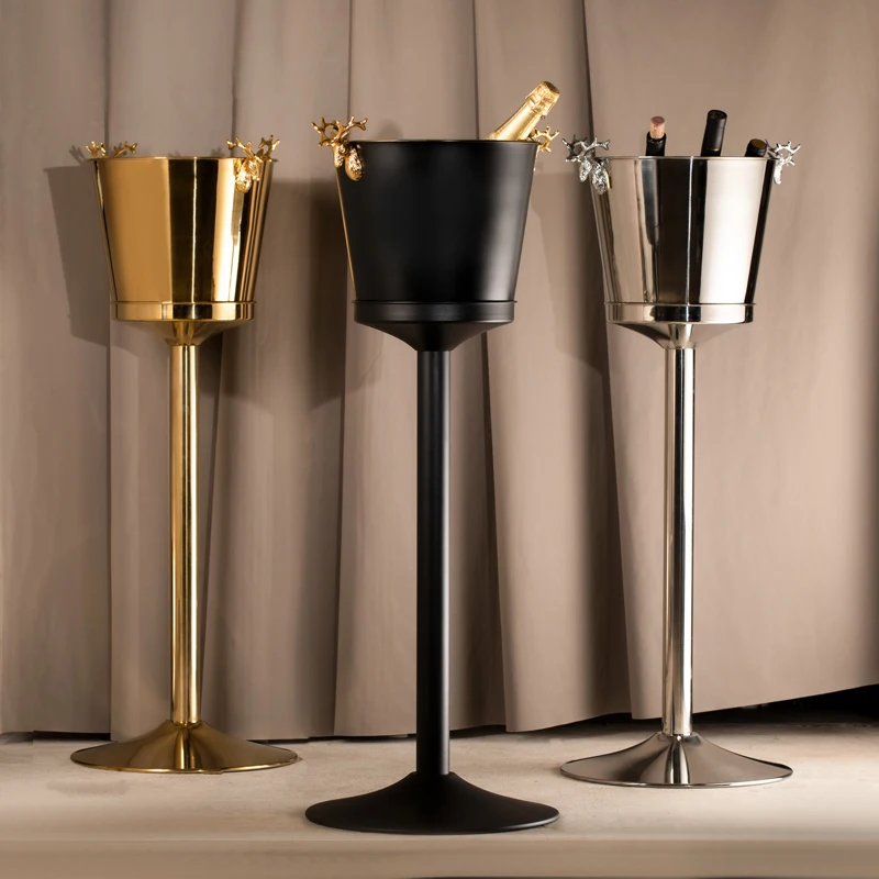 Stainless steel large antler champagne bucket high-end vertical ice bucket set outdoor bar ktv restaurant ice wine utensils