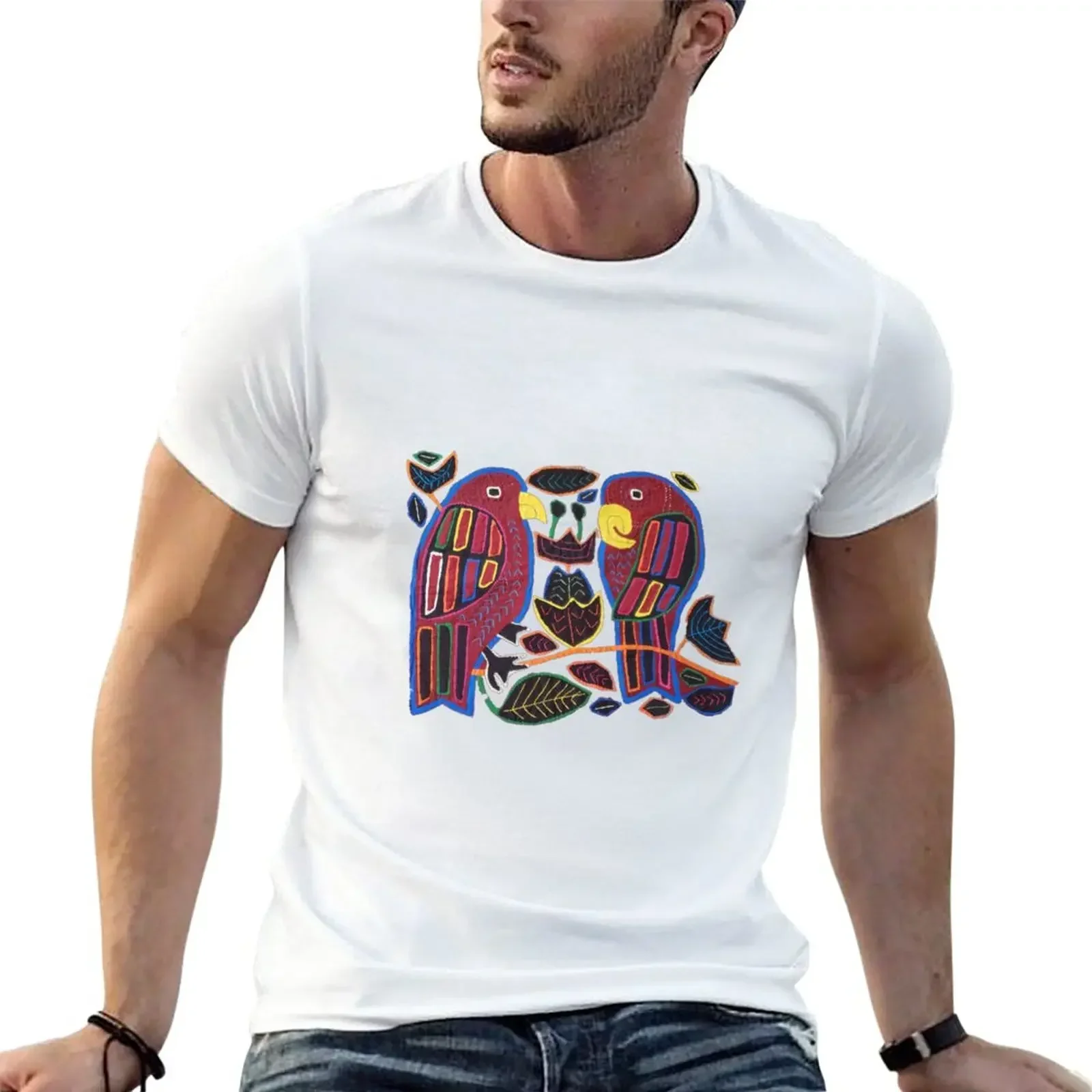 funnys sweat men clothing Mola de Panama Parrot design T-Shirt New Arrival Summer vintage Short Sleeve  Casual T-shirts