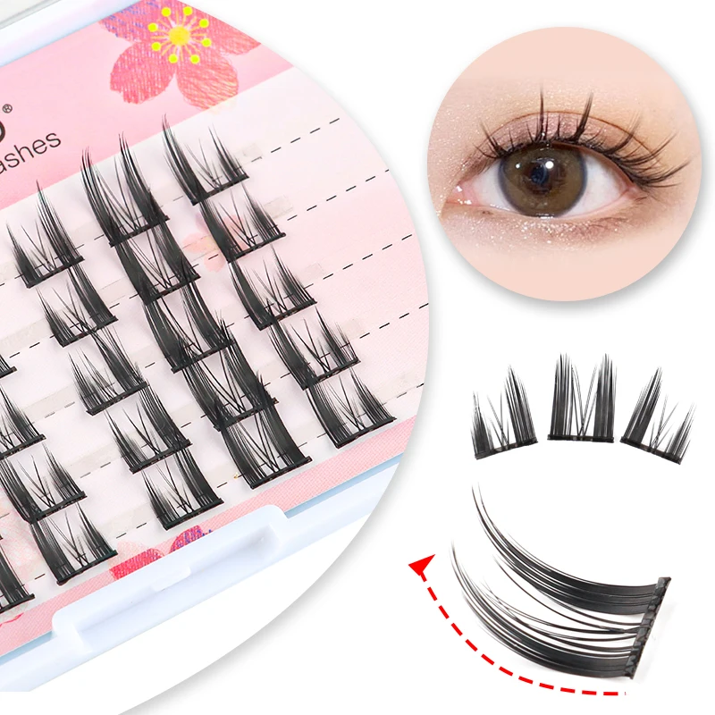 Ysdo-粘着性のつけまつげ,個々の天然まつげ,シングルクラスターのセグメント,コミックまつげエクステ,接着剤フリー,目を拡大