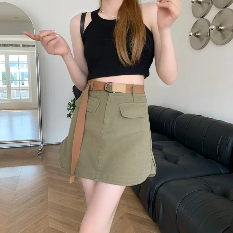 

Women's Clothing Half Skirt Hong Kong Design High Waisted Slim Solid Color Temperament Short Skirt Tight Wrap Hip Short Skirt