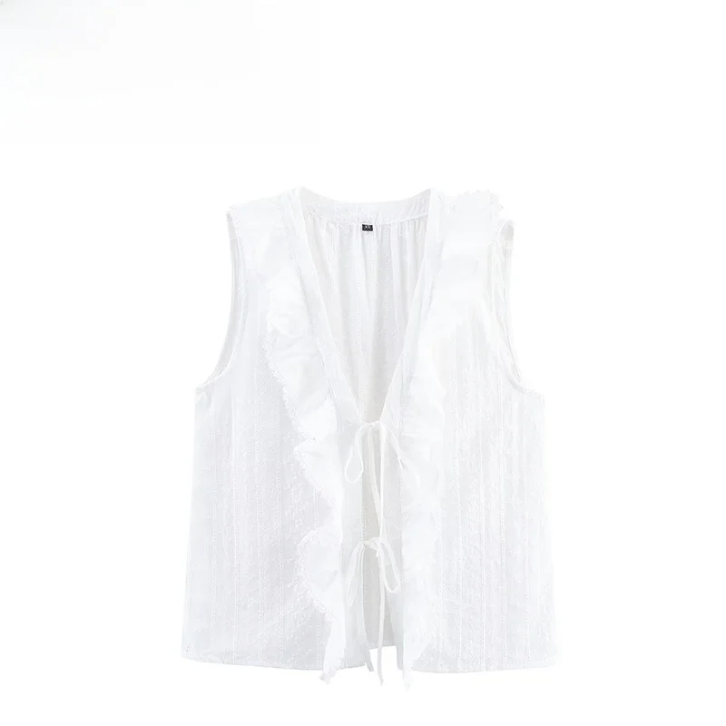

ZAB Autumn New Women's Casual Loose Fit irt Hollow out Embroidery Layered Decoration Design V-Ne Svel Polyester Fiber