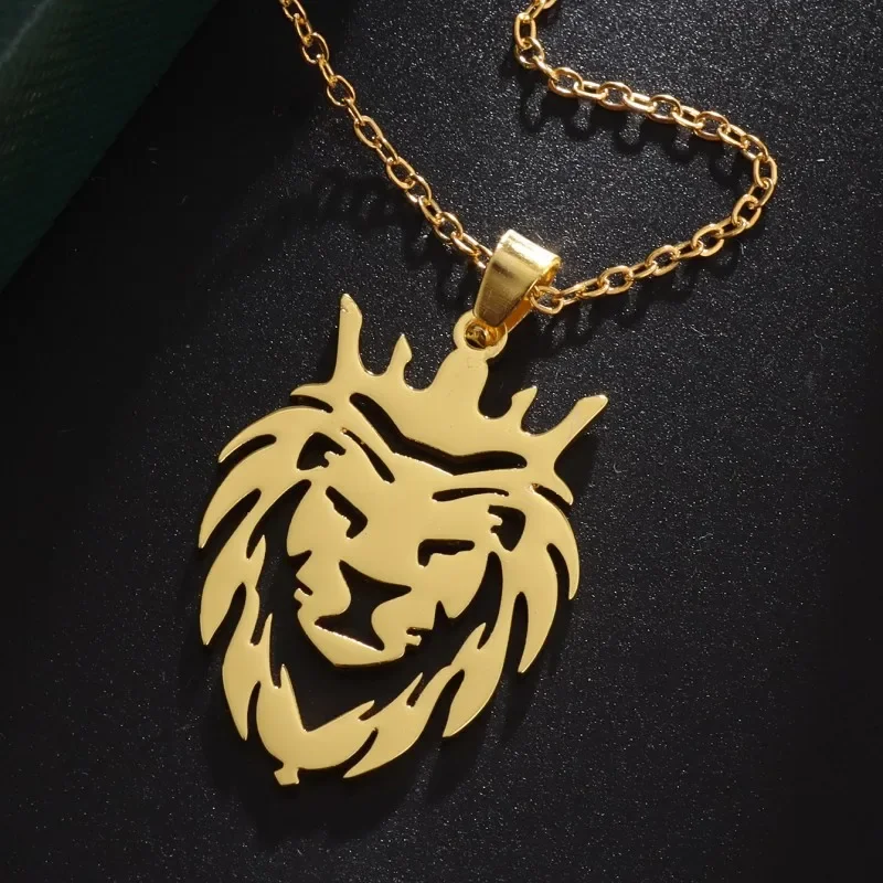 Stainless Steel Crown King Lion King Animal Necklace for Men Women Fashion Charm Casual Jewelry Gifts