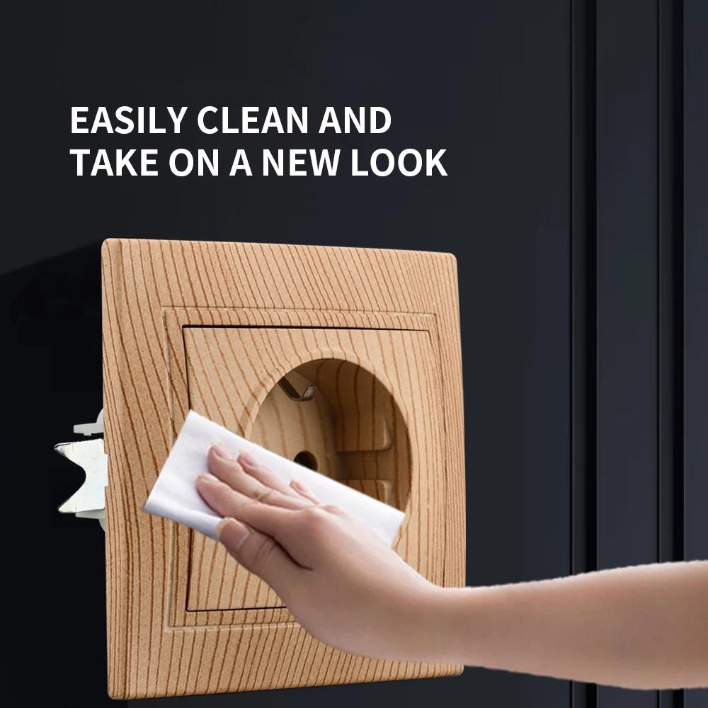 WESA Wood Power Socket 16A EU Standard Electrical Outlet Standard Ground Wall Socket 86mm*86mm Flame Retardant Plastic Panel view 3