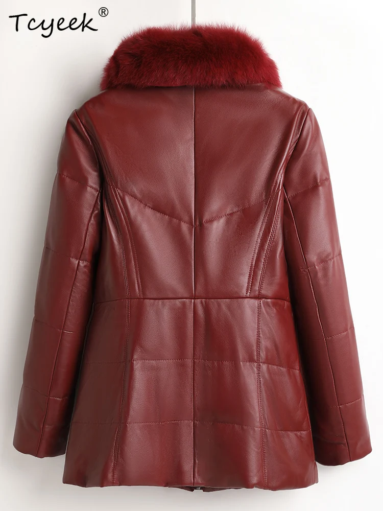 Tcyeek Sheepskin Autumn Winter Square Collar Long Sleeved Thickened Medium Length Women's White Duck Down Jacket Veste Femme