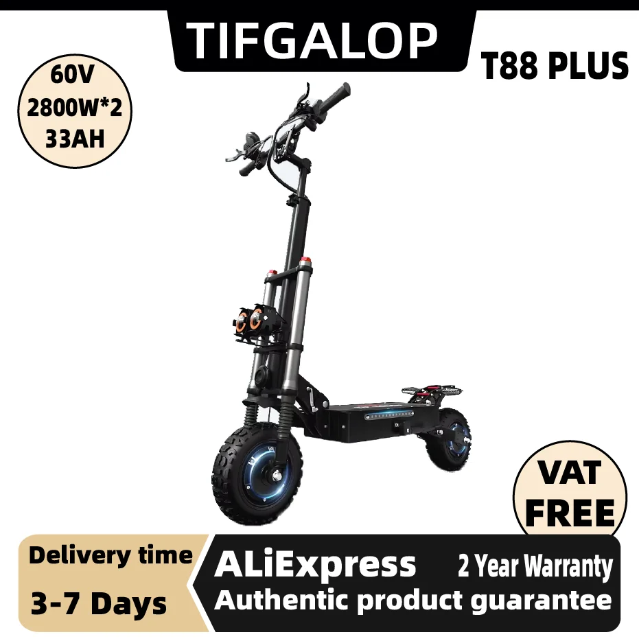 

TIFGALOP T88 PLUS Adult Electric Scooter 2800W*2 Motor 60V33AH Battery City Escooter 11 Inch Fat Tire Foldable E-Scooter