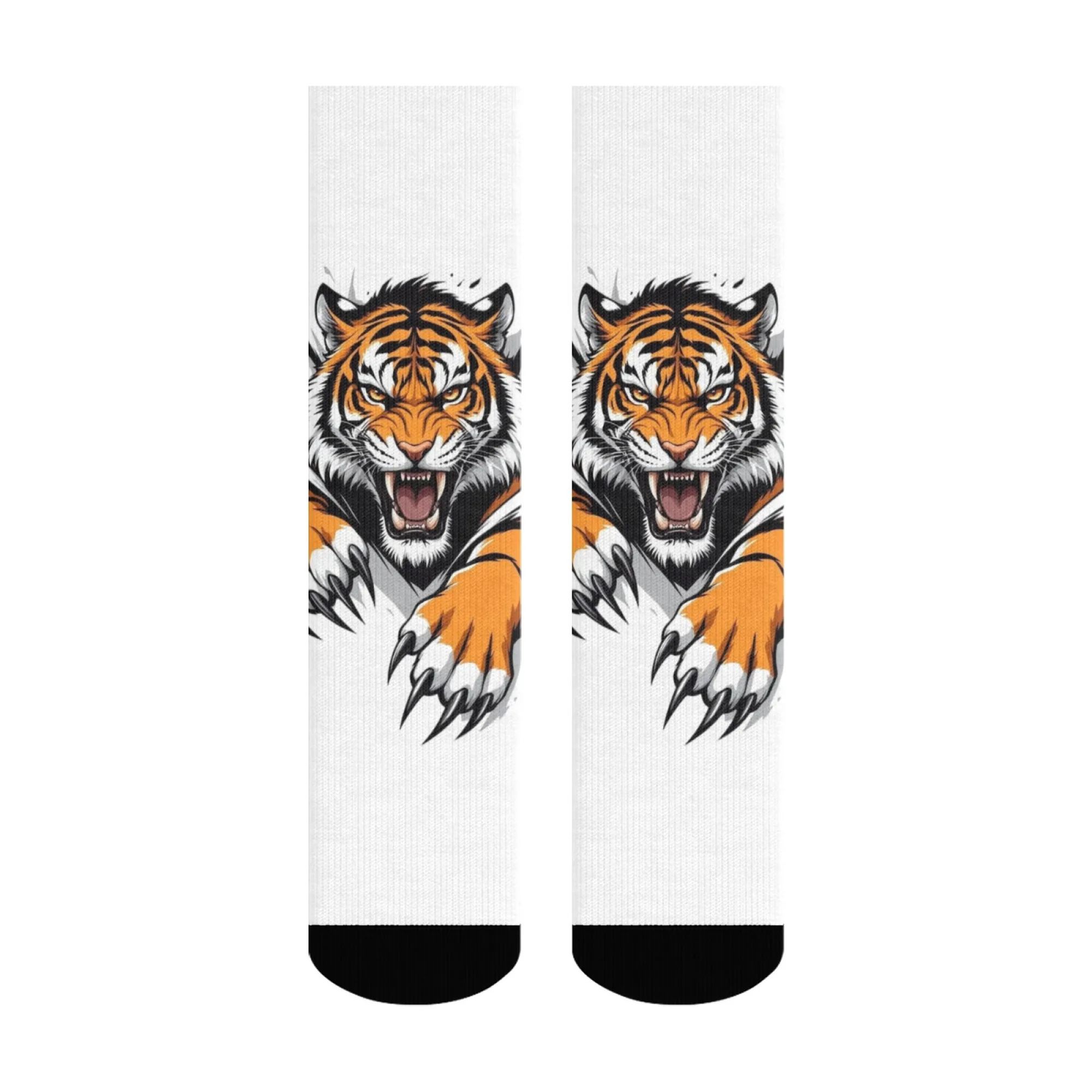 

Harajuku Retro Realistic Tiger and Wolf Print Men's Socks Novelty Street Style Crew Socks Comfortable Breathable Casual Socks
