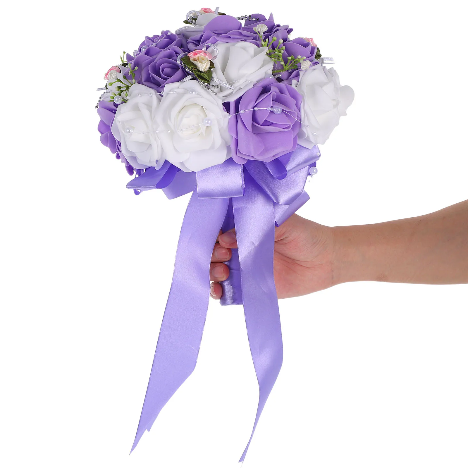 

1pc Purple Artificial Wedding Bouquet Lifelike Bride Flower Arrangement Bridal Bouquet For Wedding Party Home Office Decor