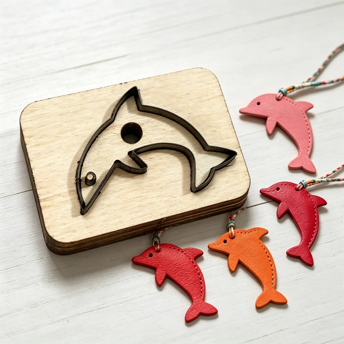 Wood‑Base Dolphin Steel Rule Cutting Die, Handmade Leather Craft Die Cutter, DIY Punch Tool for Leather Keychain, Pendant BM211