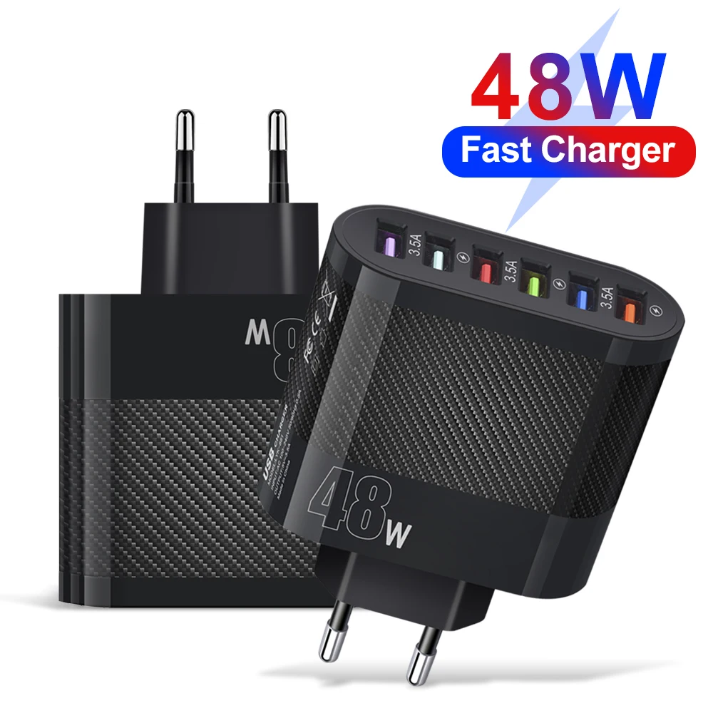 48W 6 Ports USB Quick Charge 3.0 Charger Fast Charging Mobile Phone Charger For Samsung Xiaomi iPhone 17 US EU Plug Wall Adapter