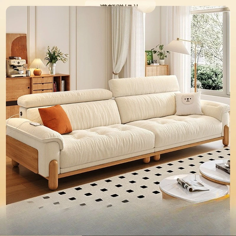 Marshmallow Puff Japanese Log Wind Sofa Small Apartment Living Room Cloud Solid Wood Fabric Sofa