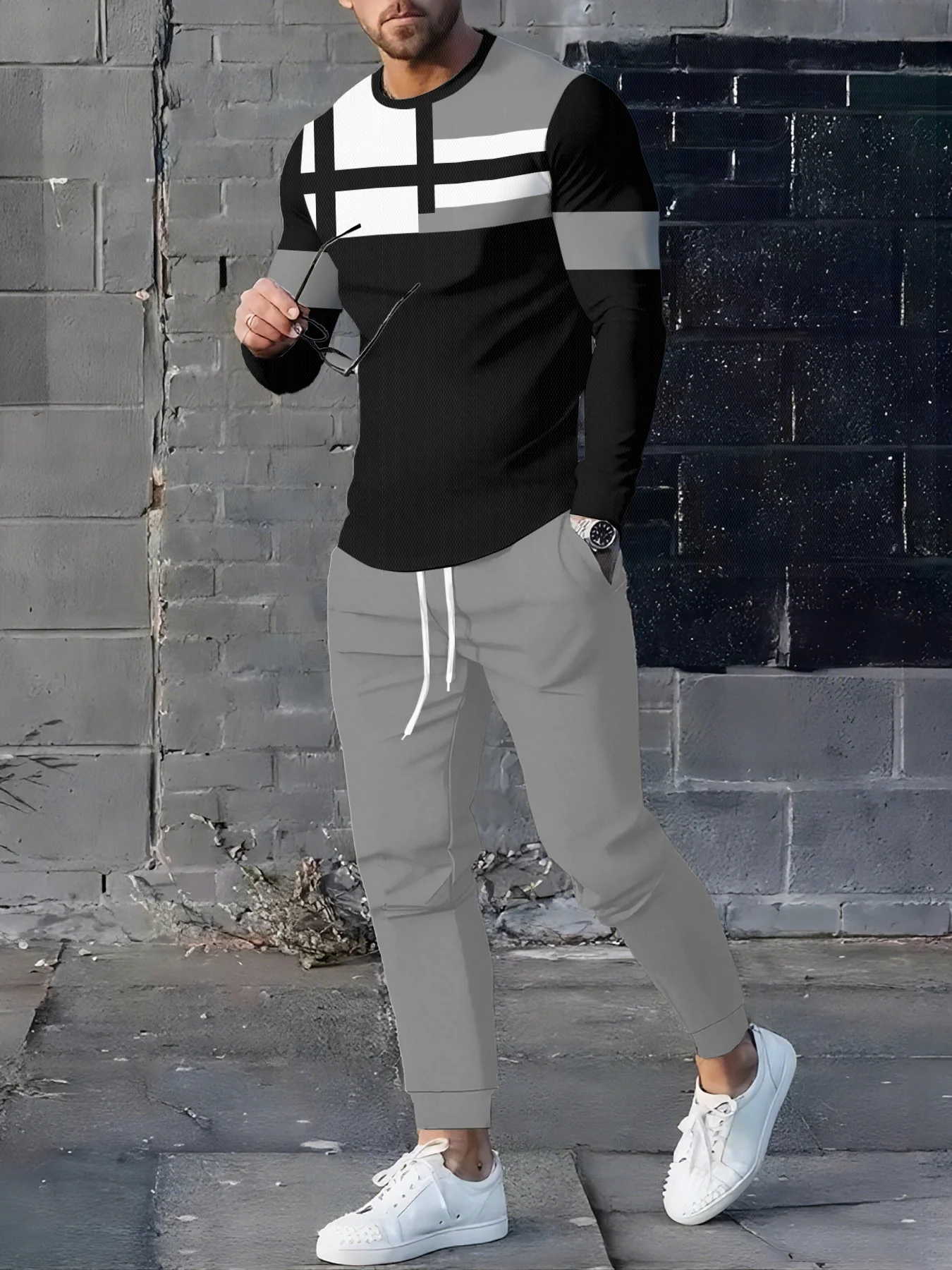 2026 Autumn/Winter Men's Long-Sleeved Pants with 3D Printings - Comfortable Soft Casual Fashionable Streetwear for Men