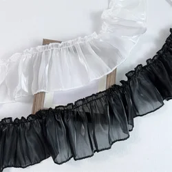 7CM di larghezza bianco nero glitter tulle filato pieghettato tessuto di pizzo ricamo volant trim abito da sposa colletto scollo cucito decor